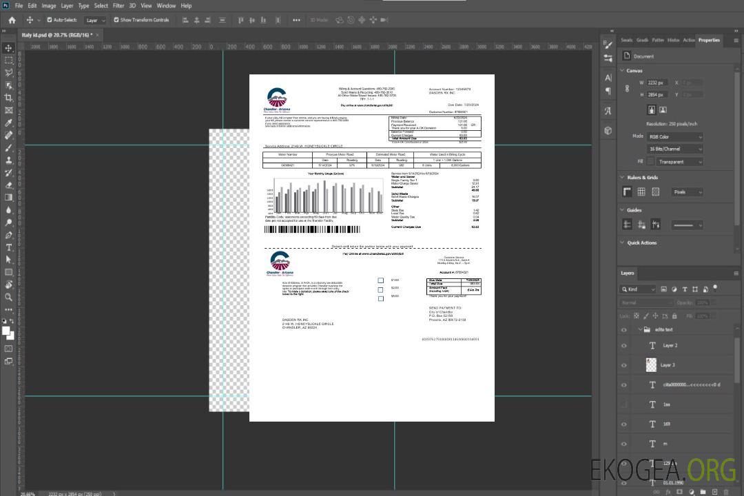 Modèle de facture de services publics d'entreprise USA Arizona Chandler aux formats Word et PDF template